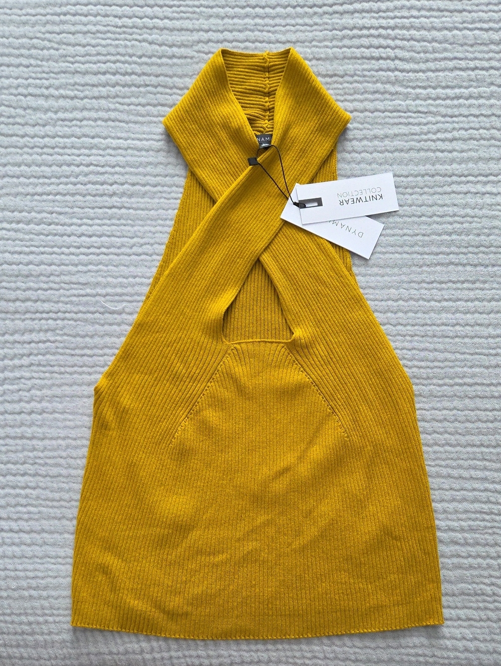 NWT Dynamite Mustard Yellow Ribbed Crossover Halter Top, Size L